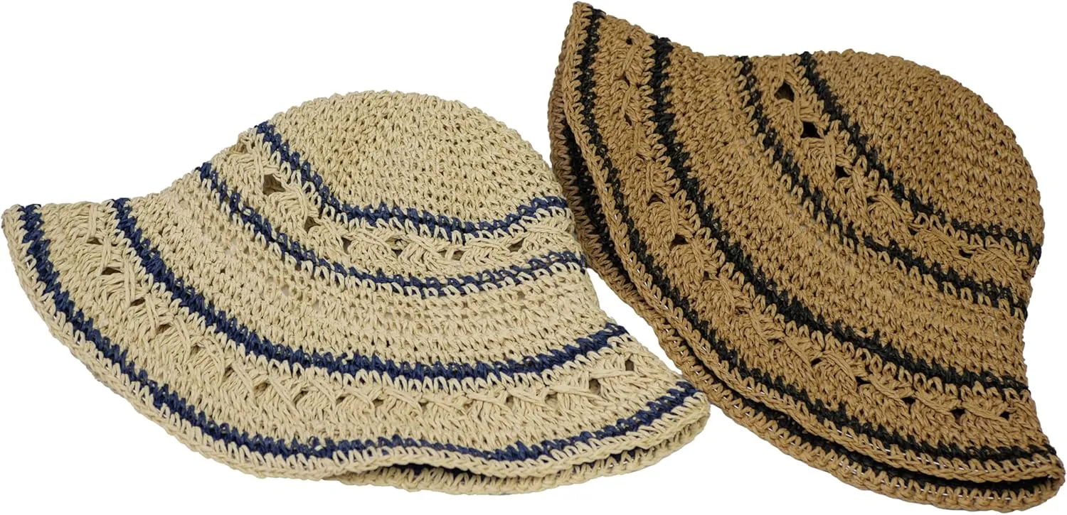 Crochet Womens Straw Sun Hat, Foldable Summer Beach Sun Hats, Wide Brim Bucket Hat for Women