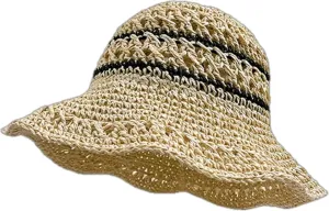 Crochet Womens Straw Sun Hat, Foldable Summer Beach Sun Hats, Wide Brim Bucket Hat for Women