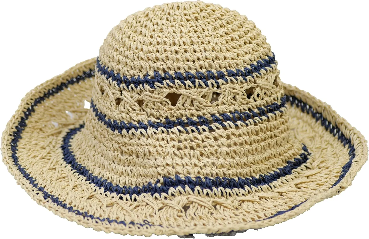 Crochet Womens Straw Sun Hat, Foldable Summer Beach Sun Hats, Wide Brim Bucket Hat for Women