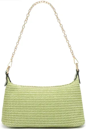 CROJUYI Straw Shoulder Bag for Women Soft Small Woven Shoulder Purse Handbag,Beach Tote Straw Bag for Summer