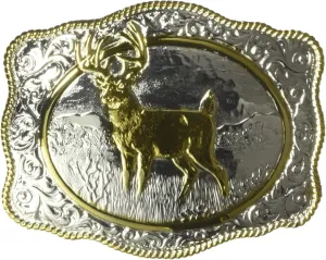 Crumrine Men's Vintage Silver and Gold Whitetail Deer Rectangle Belt Buckle
