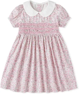 Curipeer Little Girls Summer Dress Floral Short Sleeve Cotton Casual Outfit Dress 12M-8Y