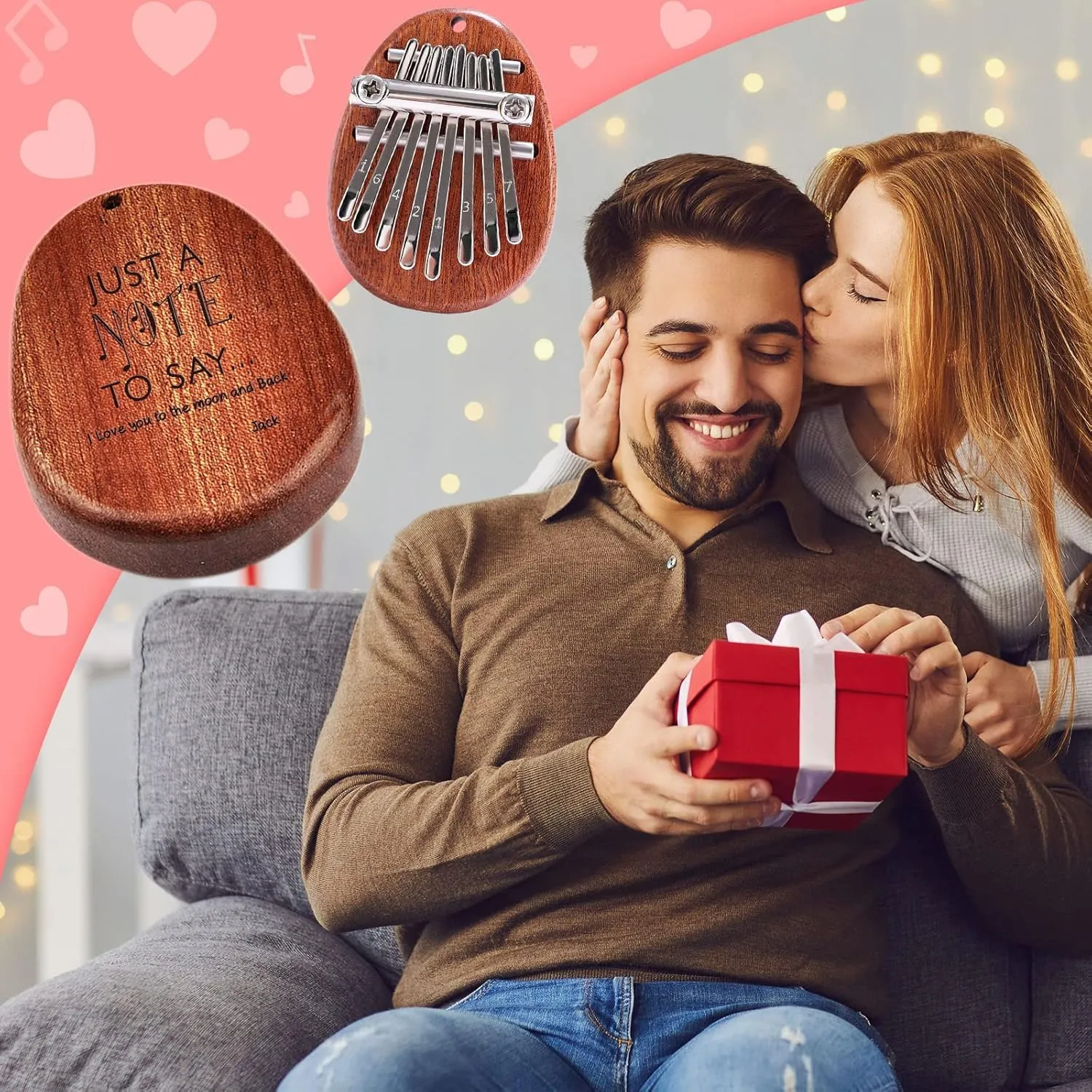 Custom 8 Key Mini Kalimba Thumb Piano with Your Name & Text, Portable Easy to Learn Marimba Handmade Musical Instrument Finger Piano Personalized Christmas Gifts for Beginner, Kids, Family, Beloved