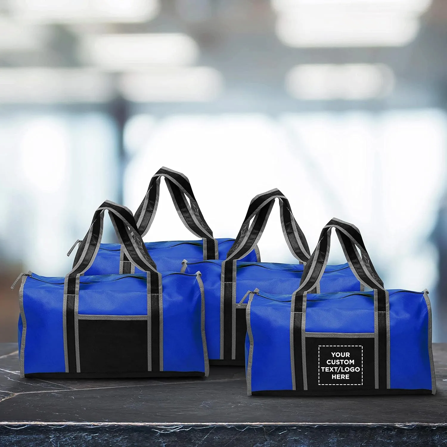 Custom Non-Woven Duffle Bags Set of 6, Personalized Bulk Pack - Great for Everyday Use, Perfect for Travellers, Athletes, Fitness Fanatics - Blue