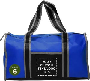 Custom Non-Woven Duffle Bags Set of 6, Personalized Bulk Pack - Great for Everyday Use, Perfect for Travellers, Athletes, Fitness Fanatics - Blue
