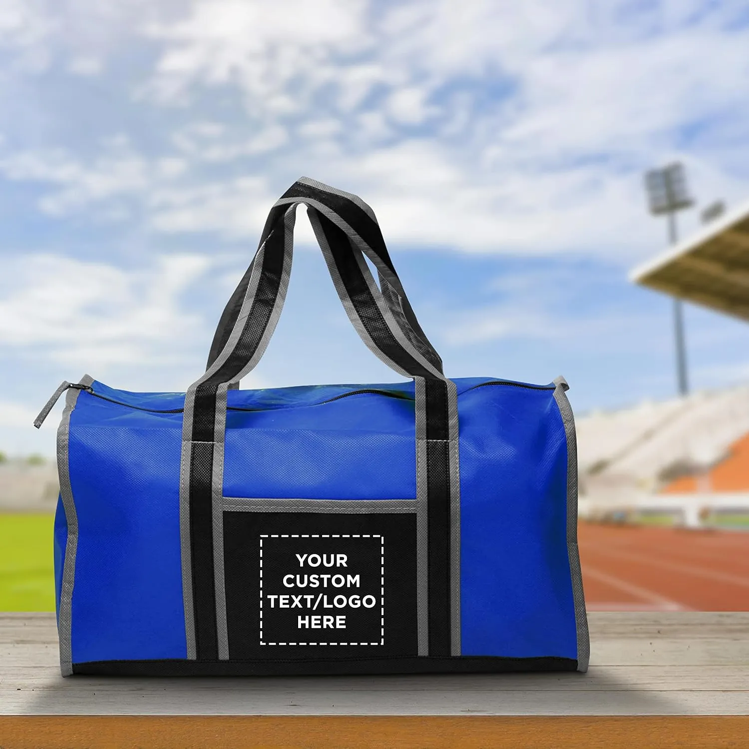 Custom Non-Woven Duffle Bags Set of 6, Personalized Bulk Pack - Great for Everyday Use, Perfect for Travellers, Athletes, Fitness Fanatics - Blue