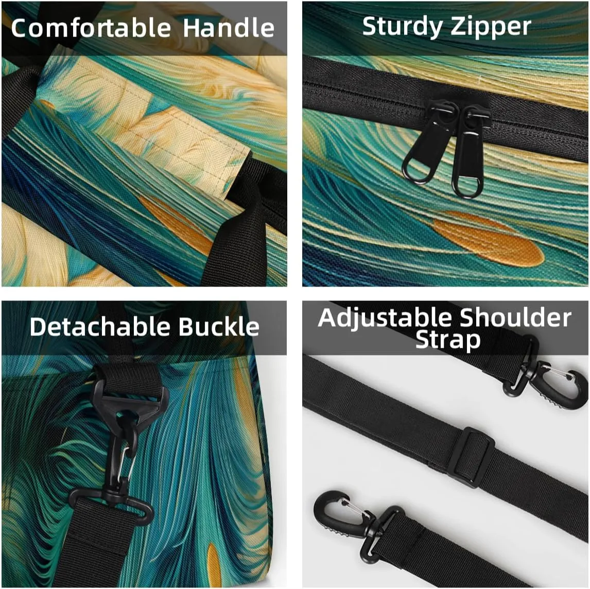 Custom Peacock Feather Small Gym Bag 18 inch for Women Men Personalized Animals Carry On Overnight Weekender Bag for Travel Work Dance Sport