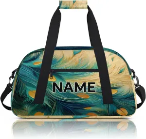 Custom Peacock Feather Small Gym Bag 18 inch for Women Men Personalized Animals Carry On Overnight Weekender Bag for Travel Work Dance Sport