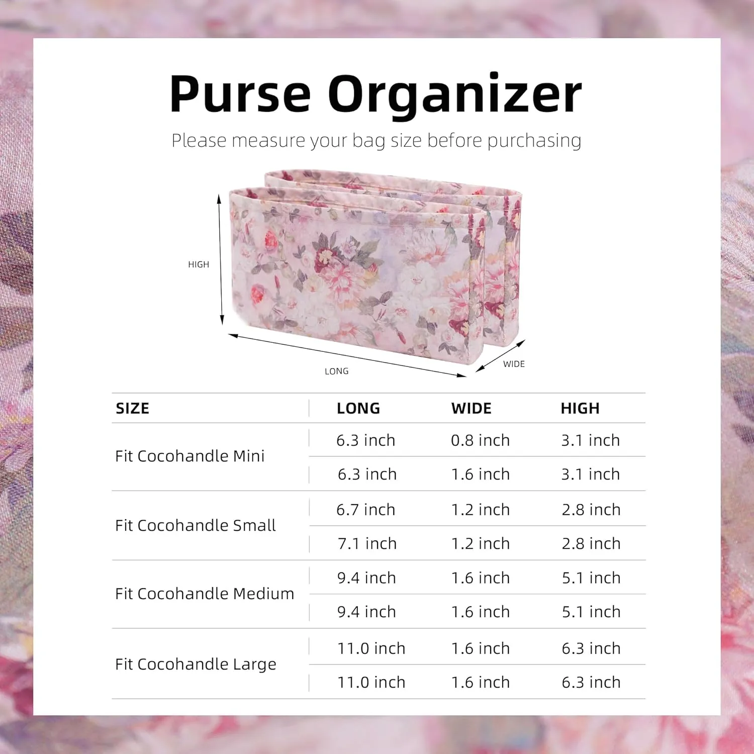 custom Purse organizer or pillow insert for Cocohandle Mini/Small/Medium/Large Bags, offering 42 pattern to choose