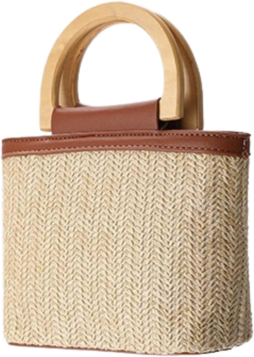 Cute Women's Straw Crossbody Bag - Trendy Beach Bag with Wooden Handle Chic Summer Vacation Purse Handbag Shoulder