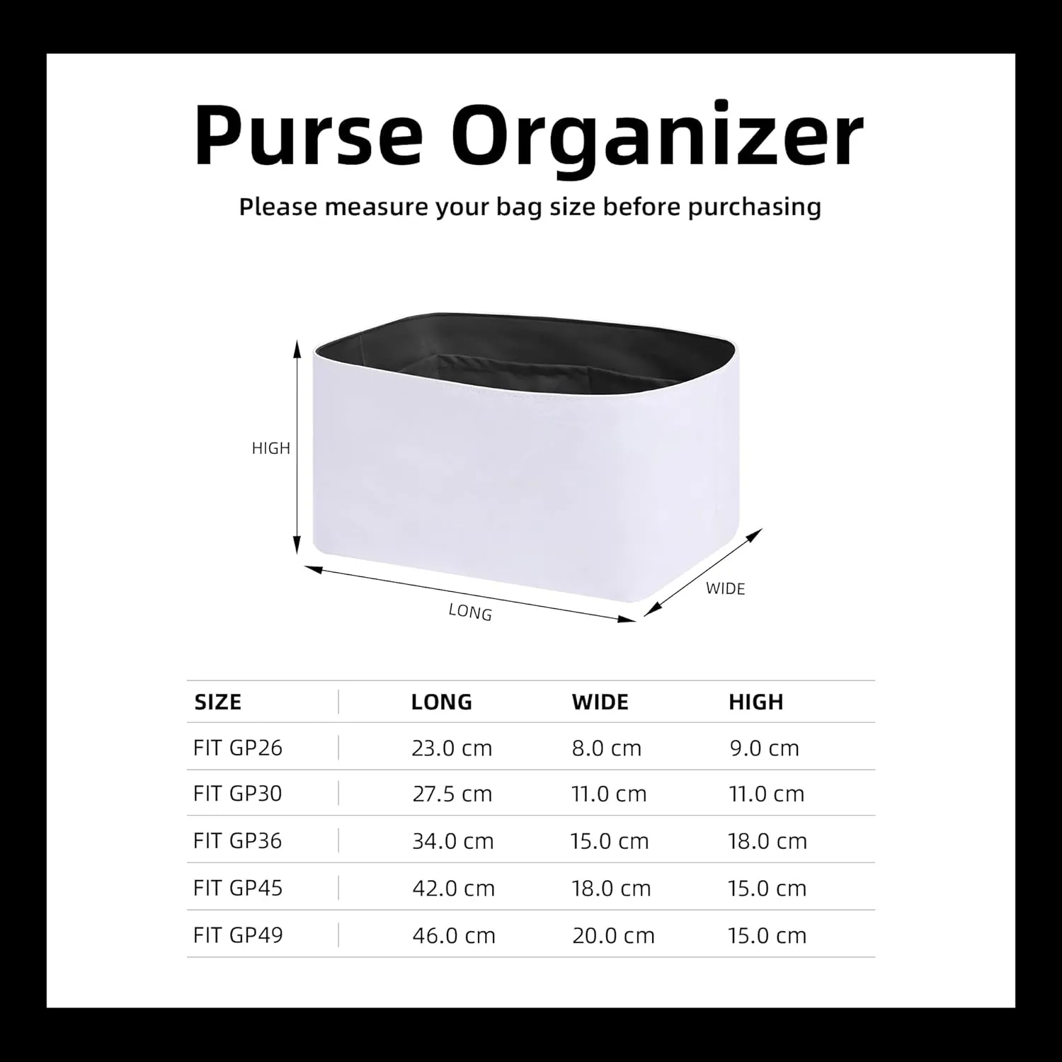 DGAZ Lightweight Purse Organizer Insert for Hermes Garden Party Bag,silk and DupontPaper handbag inner for Luxury Bags(Black,GP36)