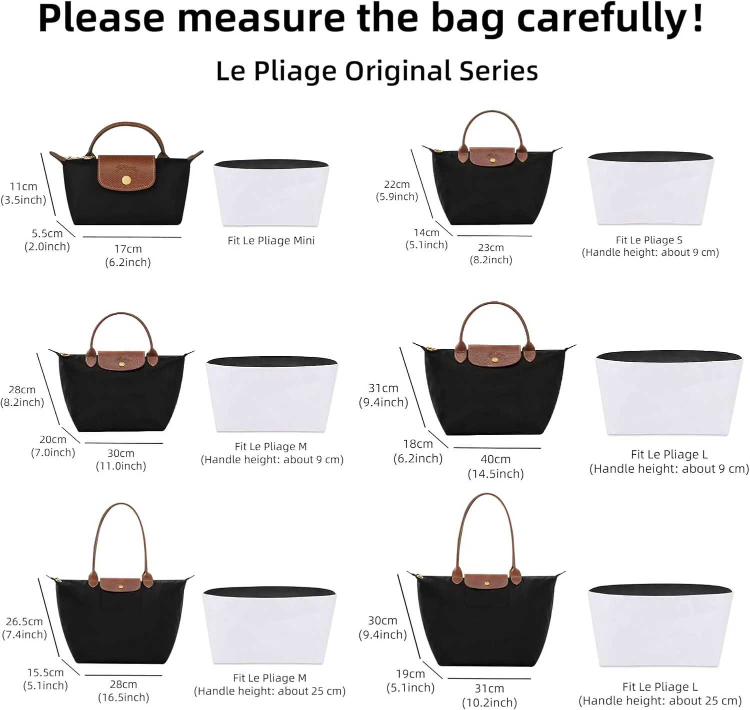 DGAZ Lightweight Purse Organizer Insert for Longchamp Le Pliage Original Series Bag,silk and DupontPaper handbag inner for Luxury Bags(Blue nuit,LE PLIAGE L（Handle height: about 9 cm）)