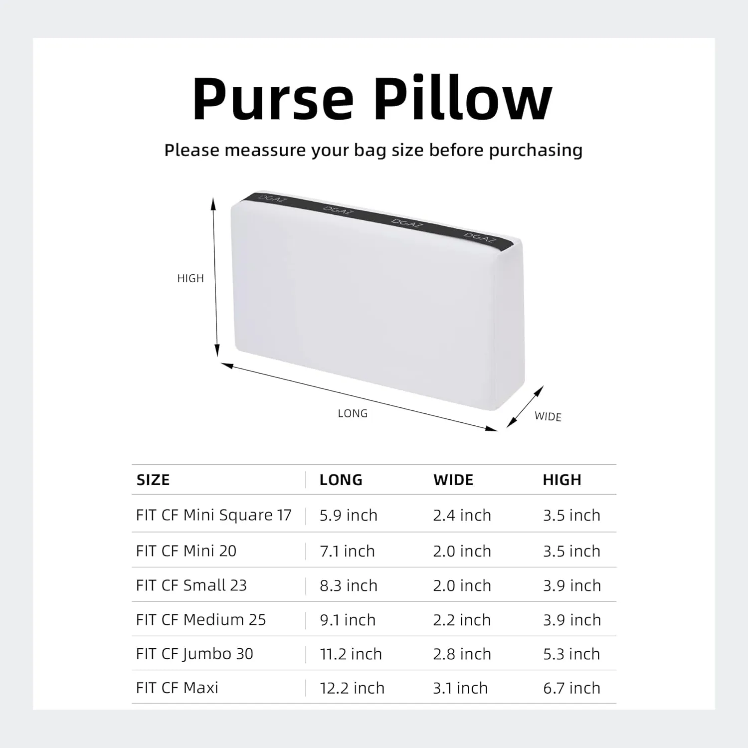 DGAZ Purse Pillow Shaper Insert for Chanel CF Bags, Silky Pillow Shaper for Luxury Handbags（White, Jumbo 30）