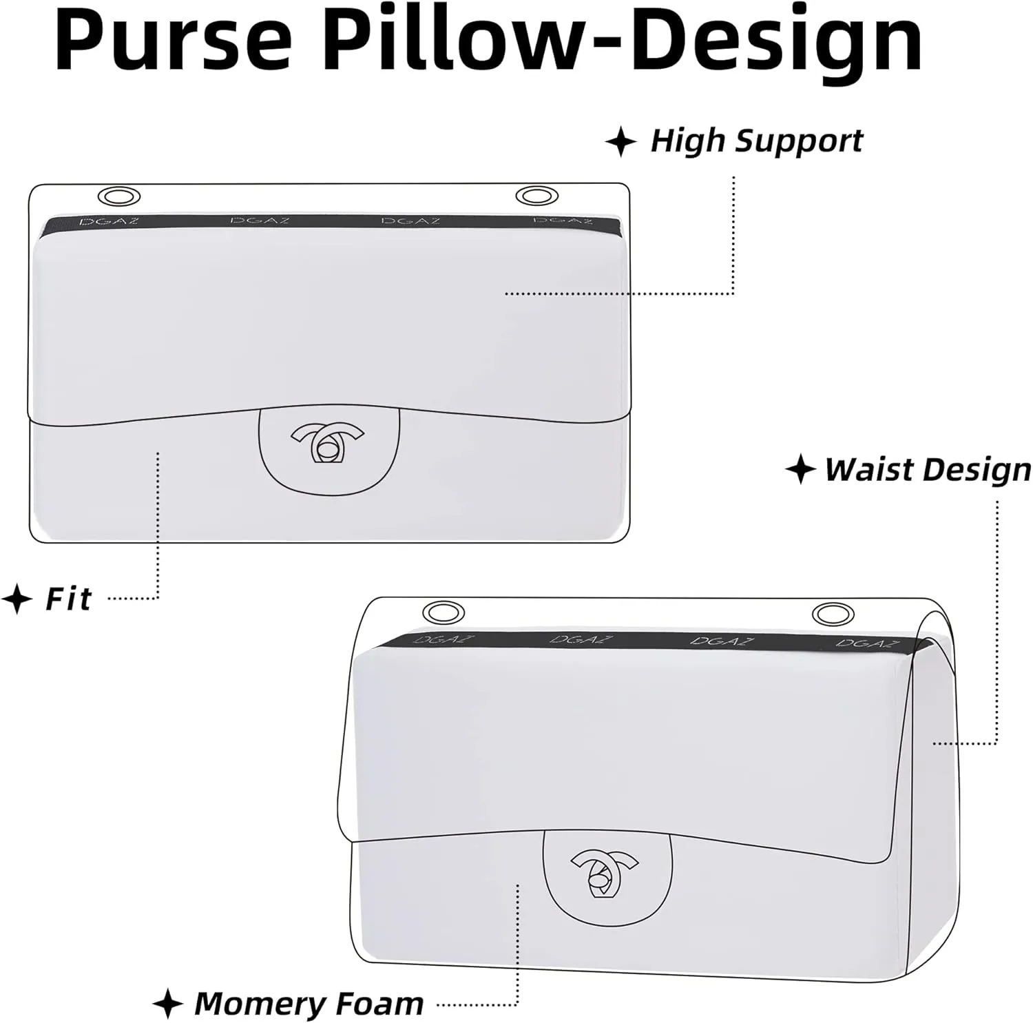 DGAZ Purse Pillow Shaper Insert for Chanel CF Bags, Silky Pillow Shaper for Luxury Handbags（White, Jumbo 30）
