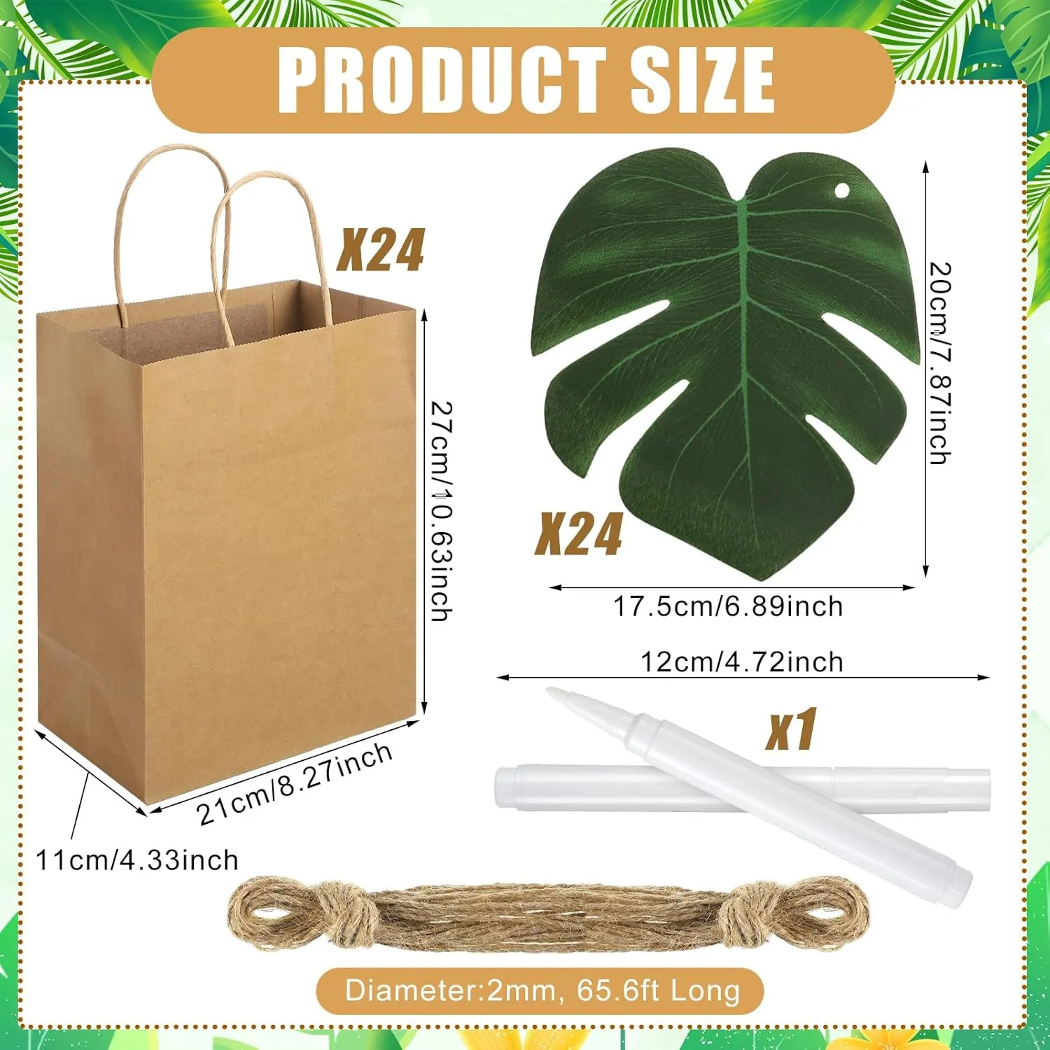 Dinifee 24 Set Bachelorette Gift Bags Bulk Luau Gift Bags with Palm Leaves Hawaiian Tropical Party Supplies Artificial Monstera Kraft Paper Bridesmaid Party Favors for Wedding Hawaiian
