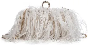 DJBM Women's Ostrich Feather Clutch Evening Bag Smooth Fluffy Purse Fashion Rhinestone Tote Bag for Wedding Party