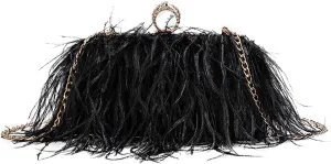 DJBM Women's Ostrich Feather Clutch Evening Bag Smooth Fluffy Purse Fashion Rhinestone Tote Bag for Wedding Party