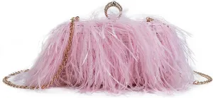 DJBM Women's Ostrich Feather Clutch Evening Bag Smooth Fluffy Purse Fashion Rhinestone Tote Bag for Wedding Party