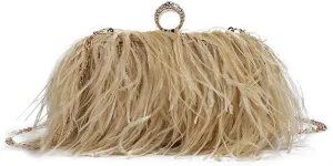 DJBM Women's Ostrich Feather Clutch Evening Bag Smooth Fluffy Purse Fashion Rhinestone Tote Bag for Wedding Party