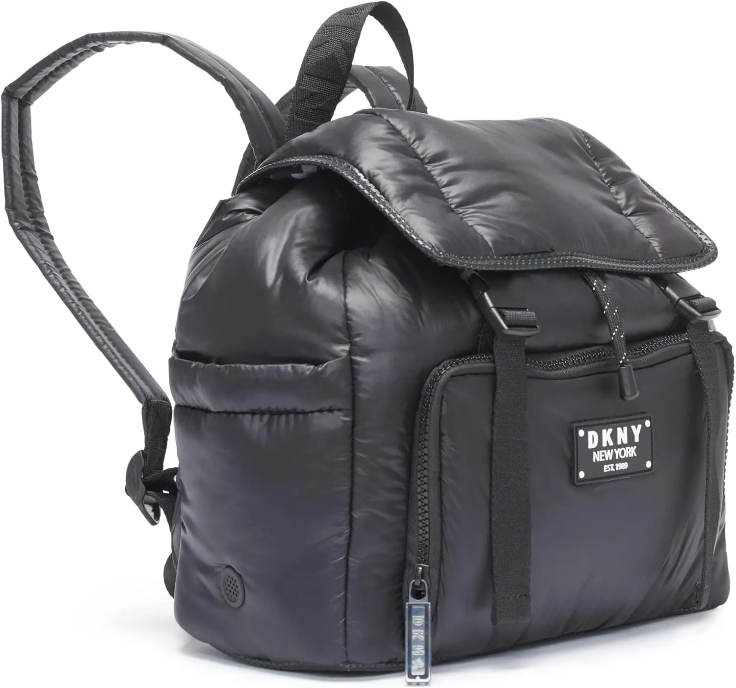 DKNY Women's Lightweight Foldover Backpack with Buckle Straps, Black, One Size
