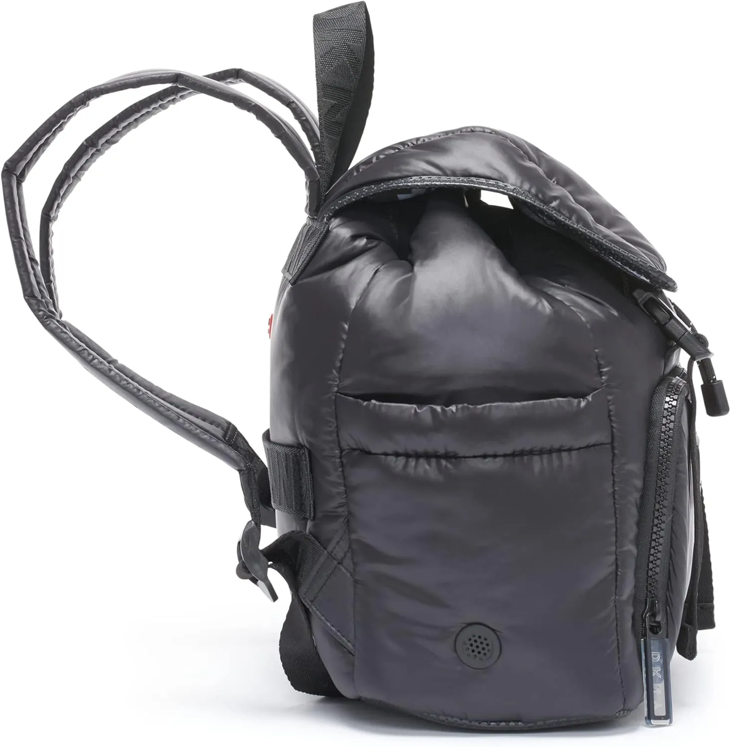 DKNY Women's Lightweight Foldover Backpack with Buckle Straps, Black, One Size
