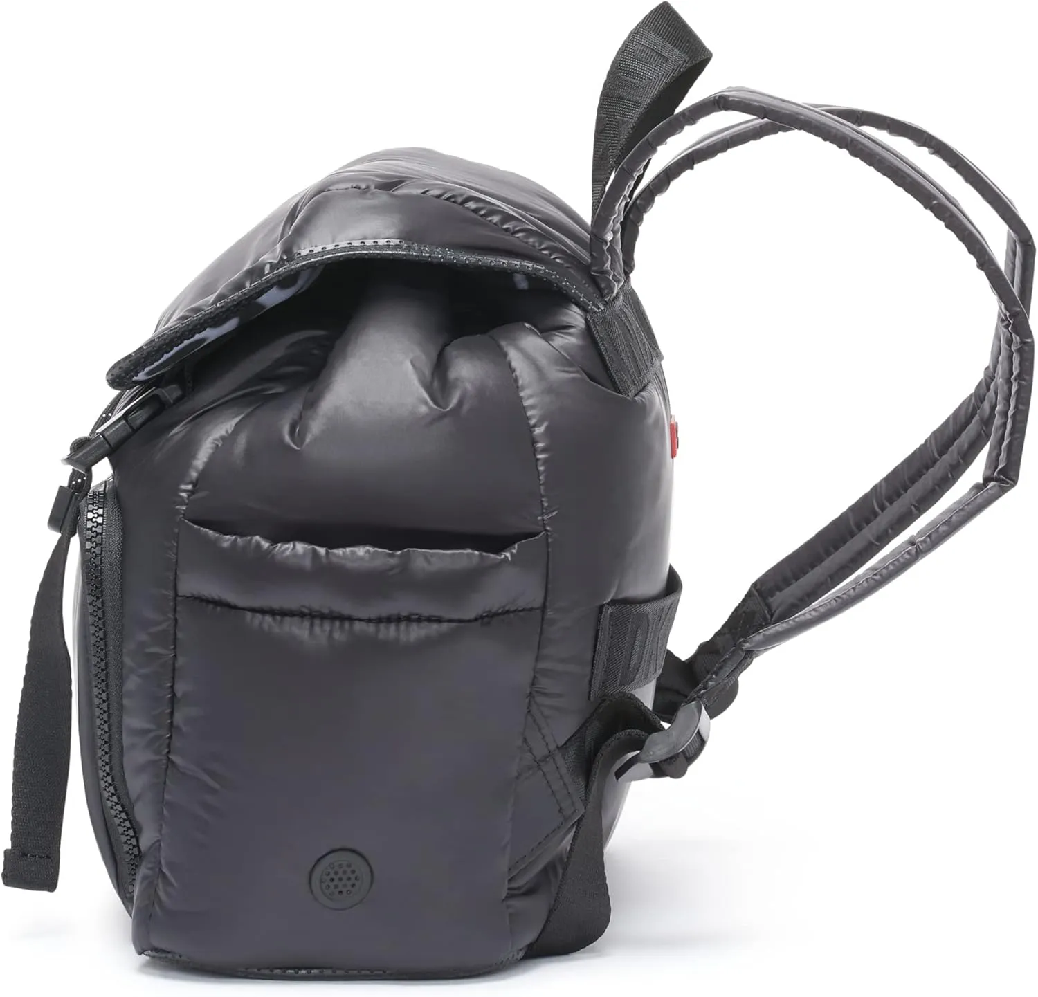 DKNY Women's Lightweight Foldover Backpack with Buckle Straps, Black, One Size