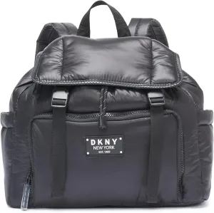 DKNY Women's Lightweight Foldover Backpack with Buckle Straps, Black, One Size