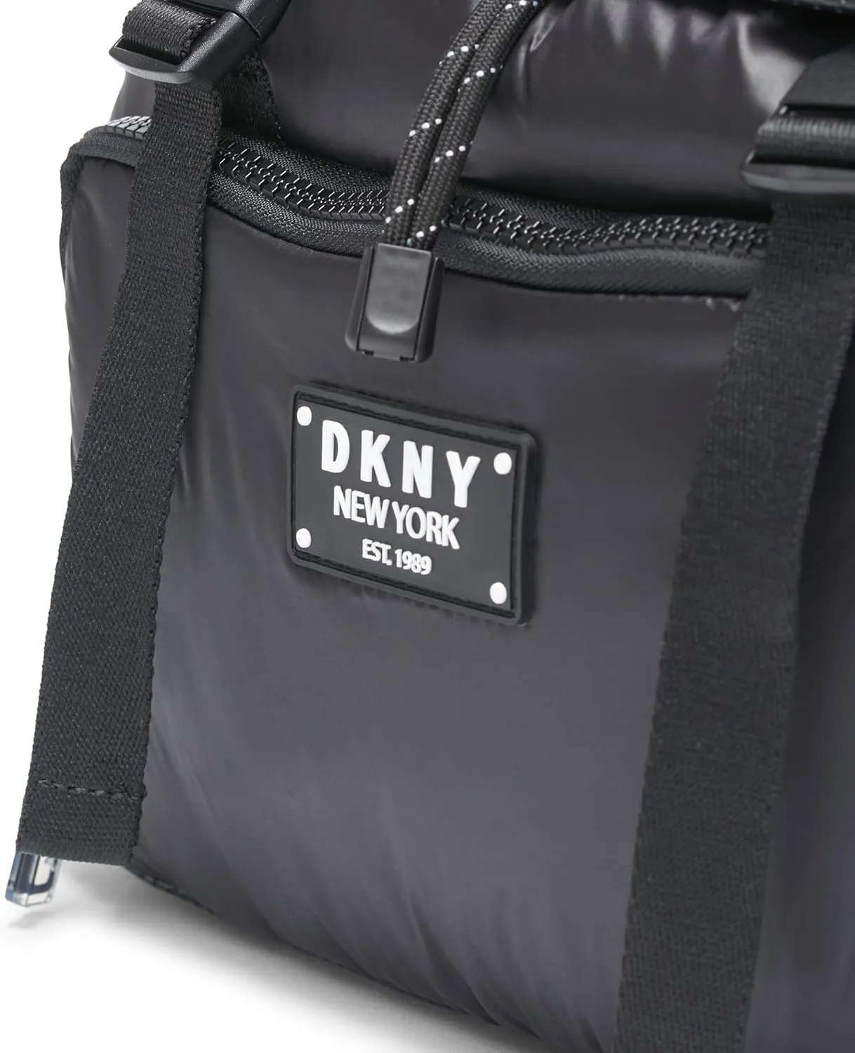 DKNY Women's Lightweight Foldover Backpack with Buckle Straps, Black, One Size