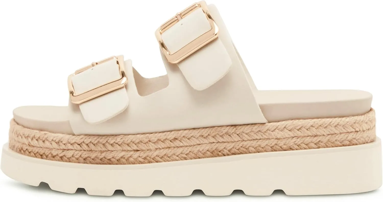 DOEYG Raffia Platform Wedges Sandals for Women Summer Beach Slide Sandals Comfortable Casual Woven Straw Crochet Open Toe Flatform Sandal
