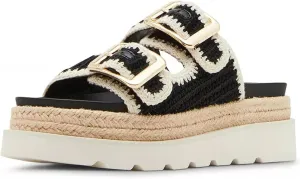 DOEYG Raffia Platform Wedges Sandals for Women Summer Beach Slide Sandals Comfortable Casual Woven Straw Crochet Open Toe Flatform Sandal