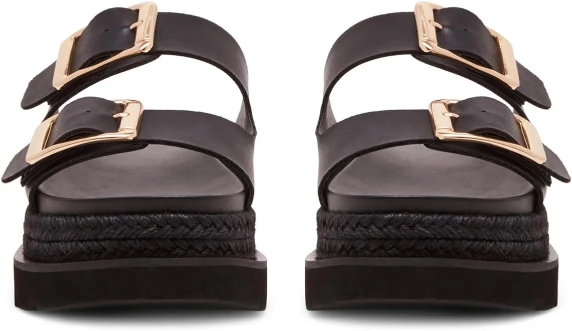 DOEYG Raffia Platform Wedges Sandals for Women Summer Beach Slide Sandals Comfortable Casual Woven Straw Crochet Open Toe Flatform Sandal
