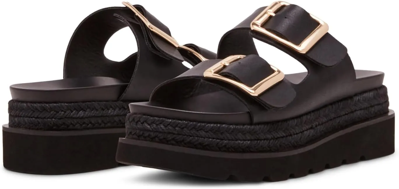 DOEYG Raffia Platform Wedges Sandals for Women Summer Beach Slide Sandals Comfortable Casual Woven Straw Crochet Open Toe Flatform Sandal