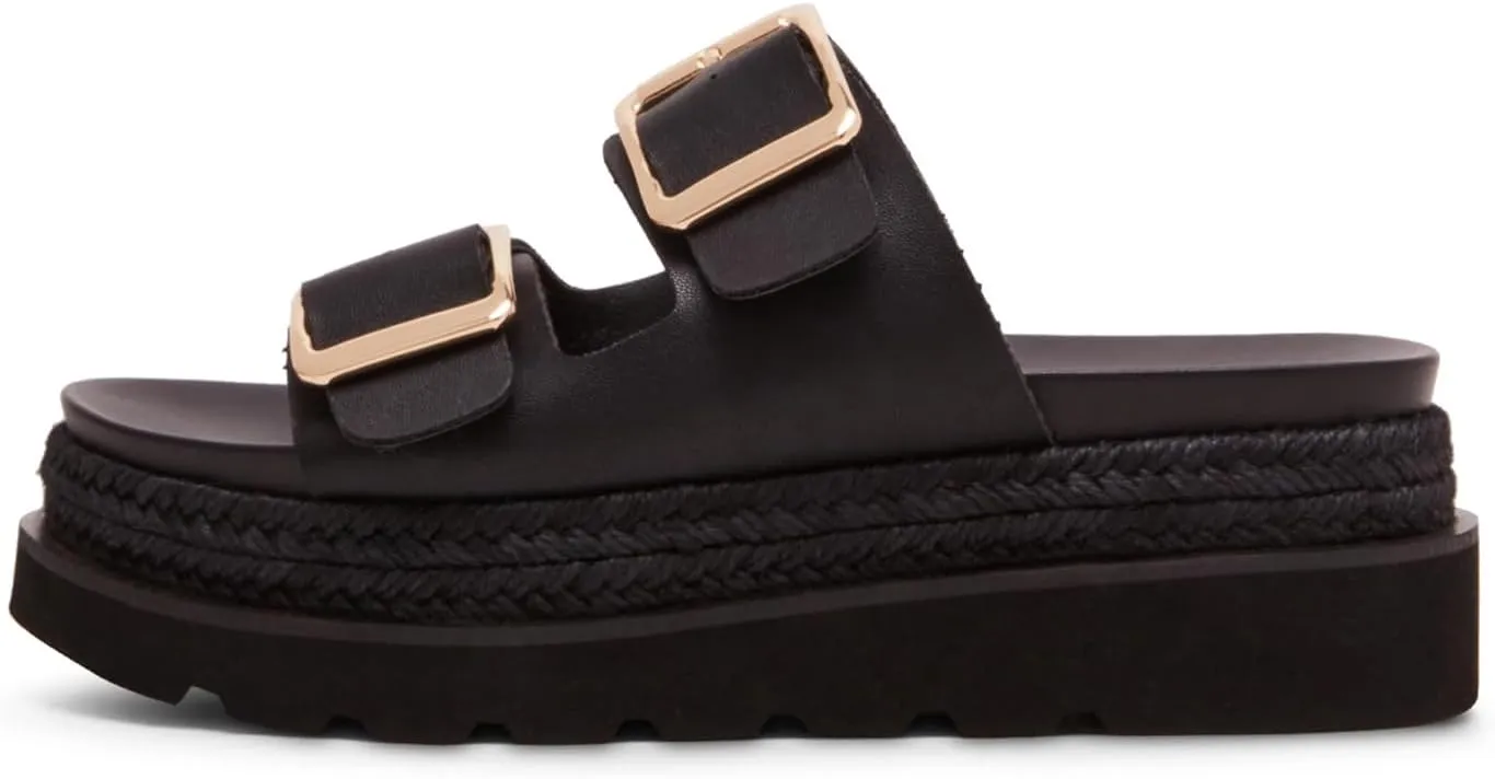 DOEYG Raffia Platform Wedges Sandals for Women Summer Beach Slide Sandals Comfortable Casual Woven Straw Crochet Open Toe Flatform Sandal