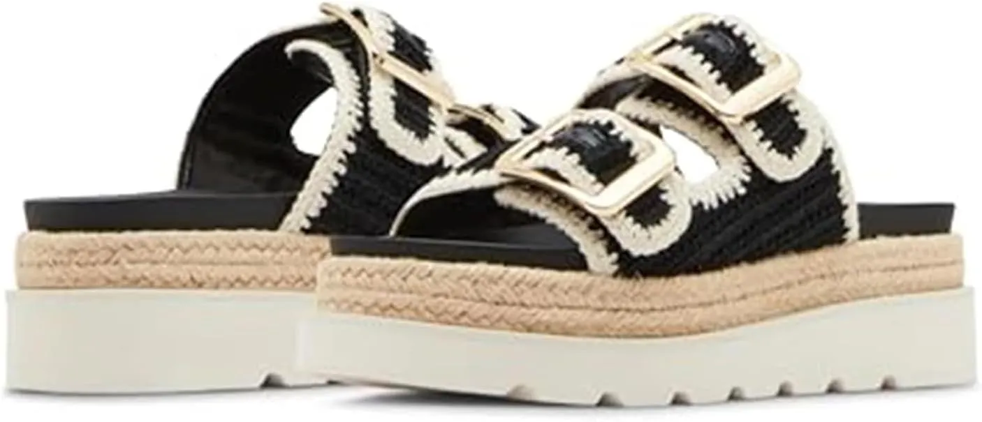 DOEYG Raffia Platform Wedges Sandals for Women Summer Beach Slide Sandals Comfortable Casual Woven Straw Crochet Open Toe Flatform Sandal