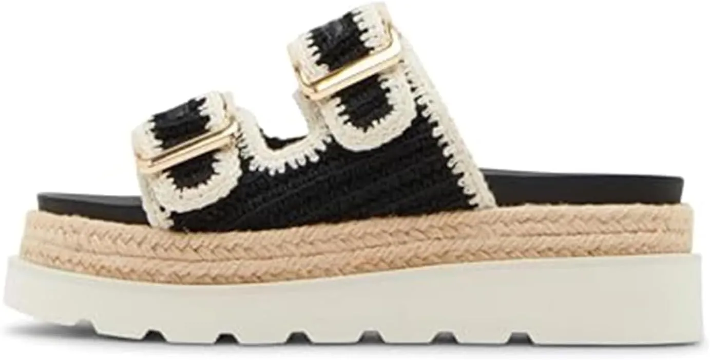 DOEYG Raffia Platform Wedges Sandals for Women Summer Beach Slide Sandals Comfortable Casual Woven Straw Crochet Open Toe Flatform Sandal