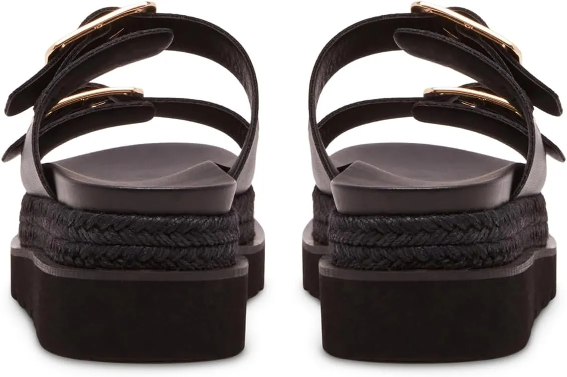 DOEYG Raffia Platform Wedges Sandals for Women Summer Beach Slide Sandals Comfortable Casual Woven Straw Crochet Open Toe Flatform Sandal