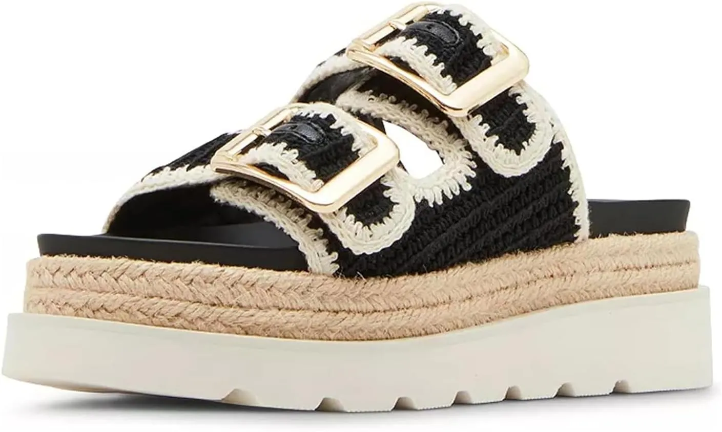 DOEYG Raffia Platform Wedges Sandals for Women Summer Beach Slide Sandals Comfortable Casual Woven Straw Crochet Open Toe Flatform Sandal