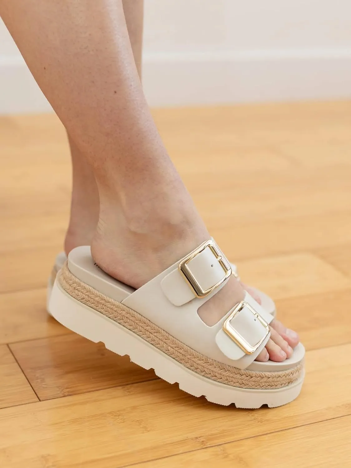 DOEYG Raffia Platform Wedges Sandals for Women Summer Beach Slide Sandals Comfortable Casual Woven Straw Crochet Open Toe Flatform Sandal