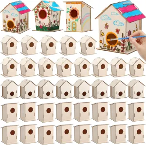 DoubleFill 12 Pcs Bulk Wooden Bird Houses Kits for Kids DIY Bird House Kit Unfinished Wood Birdhouse Wooden Crafts to Paint, Build, and DIY for Boys Girls Crafts Classroom Activity, 3 Styles