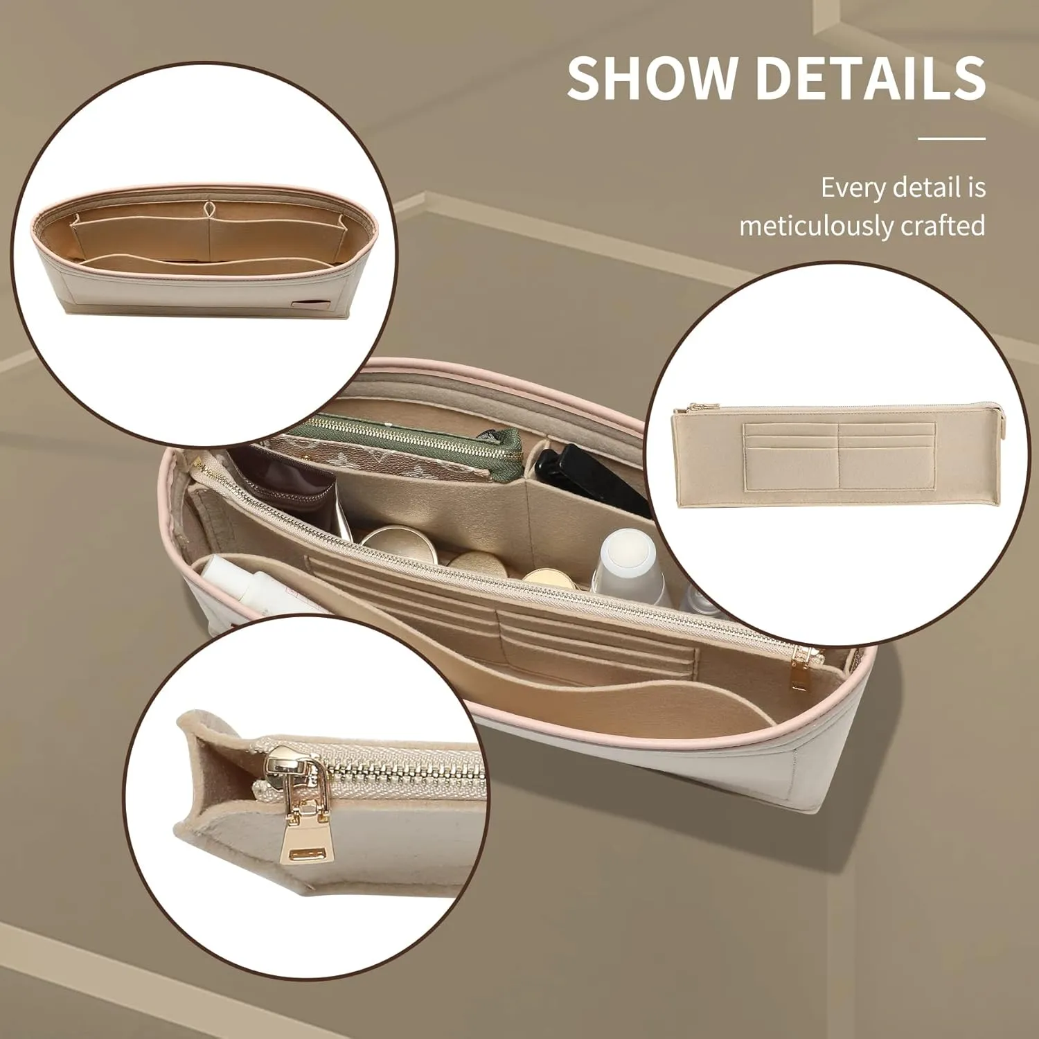 Doxo Purse Organizer Insert & Base Shaper, Felt Handbag & Tote Bag Fit LV Graceful MM More(Beige,SL)