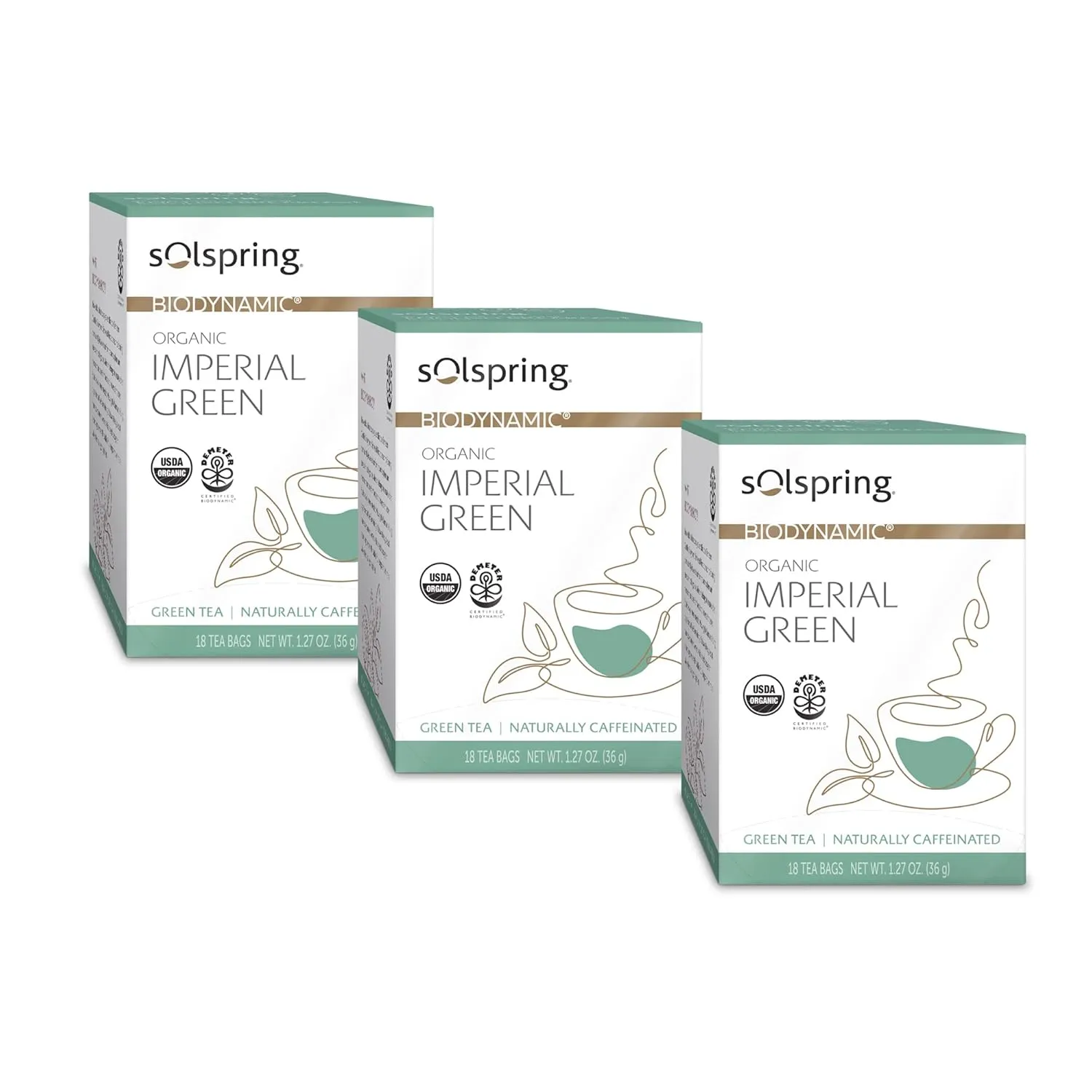 Dr. Mercola Solspring Biodynamic Organic Imperial Green Tea, 18 Tea Bags (Pack of 3) Light and Crisp Flavor, Naturally Contains Free, non GMO, Gluten Free, Soy Free, USDA Organic, Demeter Certified Biodynamic