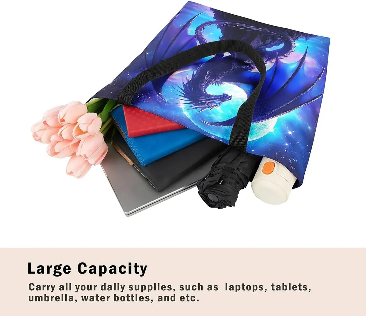 Dragon Tote Bag Fantasy Dragon Reusable Grocery Bag Exotic Animal Wildlife Shopping Handbag