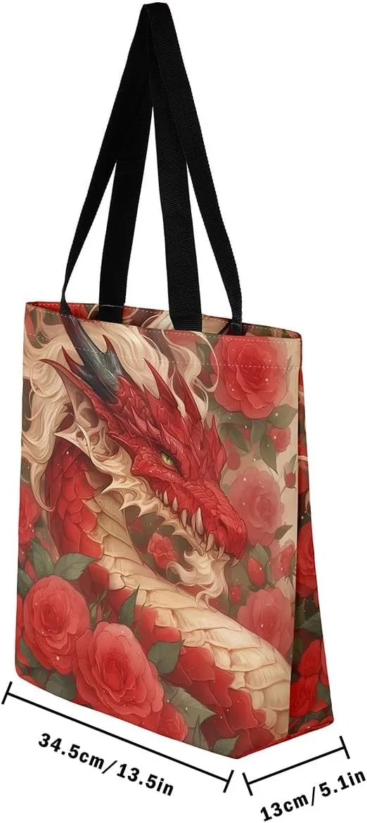 Dragon Tote Bag Fantasy Dragon Reusable Grocery Bag Exotic Animal Wildlife Shopping Handbag