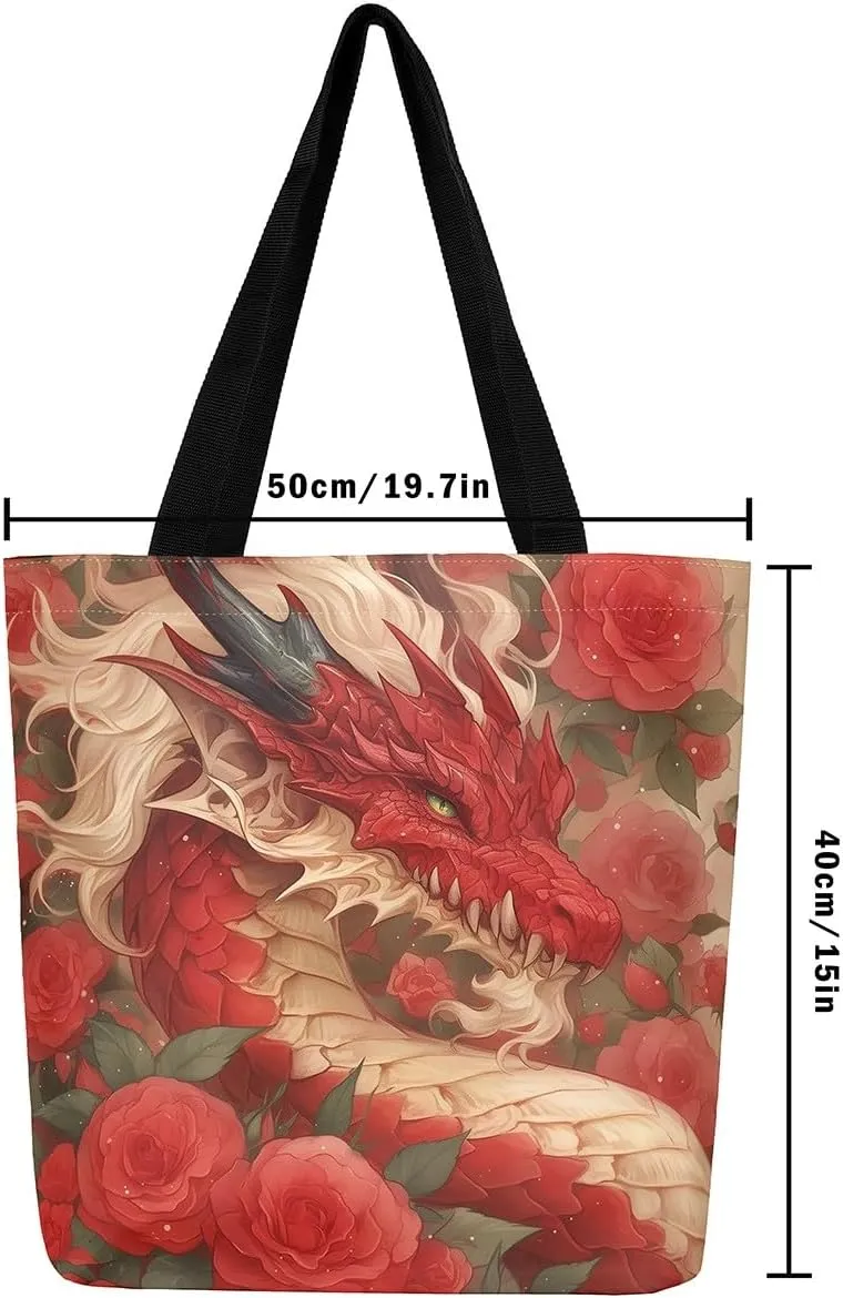 Dragon Tote Bag Fantasy Dragon Reusable Grocery Bag Exotic Animal Wildlife Shopping Handbag