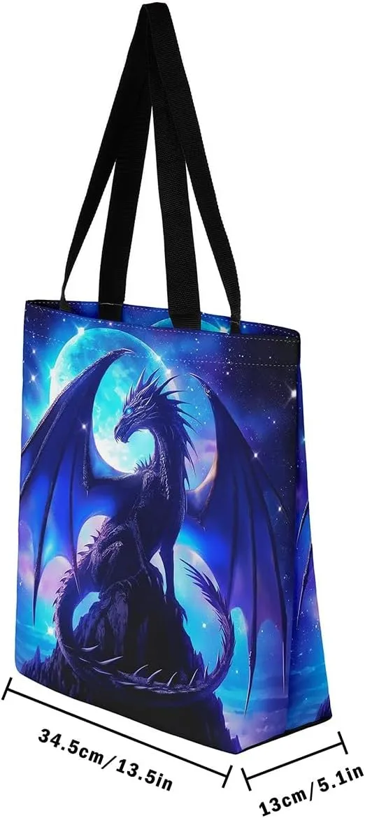 Dragon Tote Bag Fantasy Dragon Reusable Grocery Bag Exotic Animal Wildlife Shopping Handbag