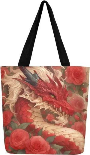 Dragon Tote Bag Fantasy Dragon Reusable Grocery Bag Exotic Animal Wildlife Shopping Handbag