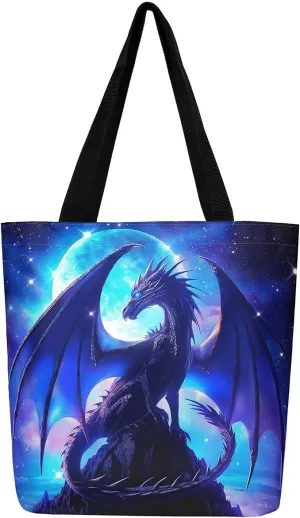 Dragon Tote Bag Fantasy Dragon Reusable Grocery Bag Exotic Animal Wildlife Shopping Handbag