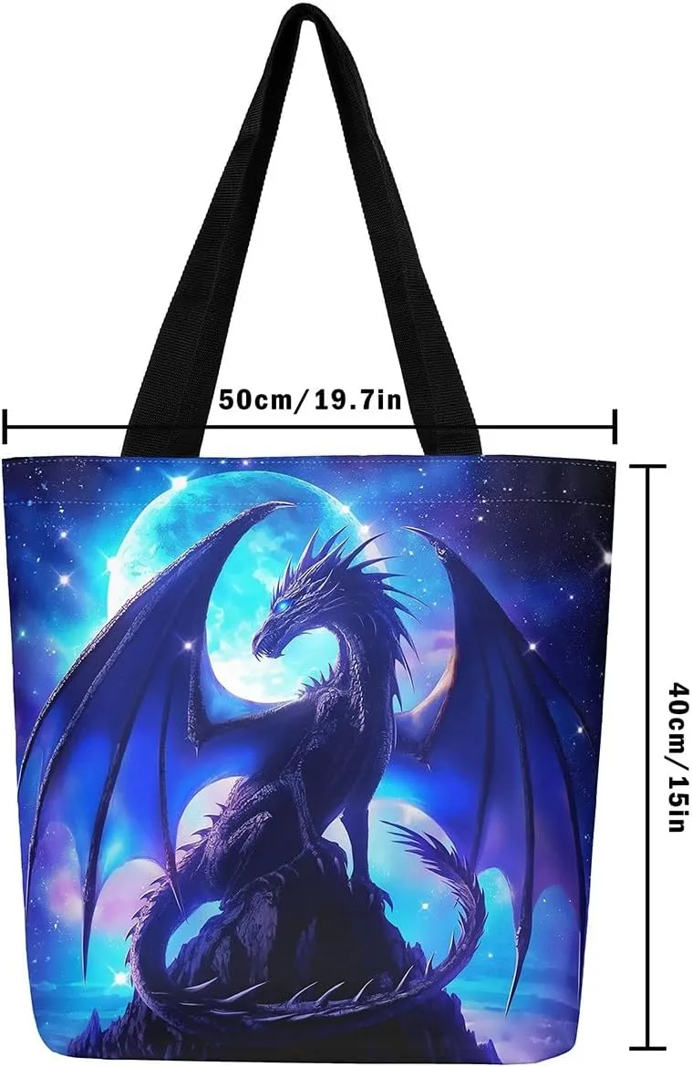 Dragon Tote Bag Fantasy Dragon Reusable Grocery Bag Exotic Animal Wildlife Shopping Handbag