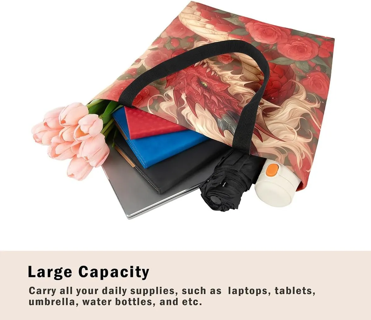 Dragon Tote Bag Fantasy Dragon Reusable Grocery Bag Exotic Animal Wildlife Shopping Handbag