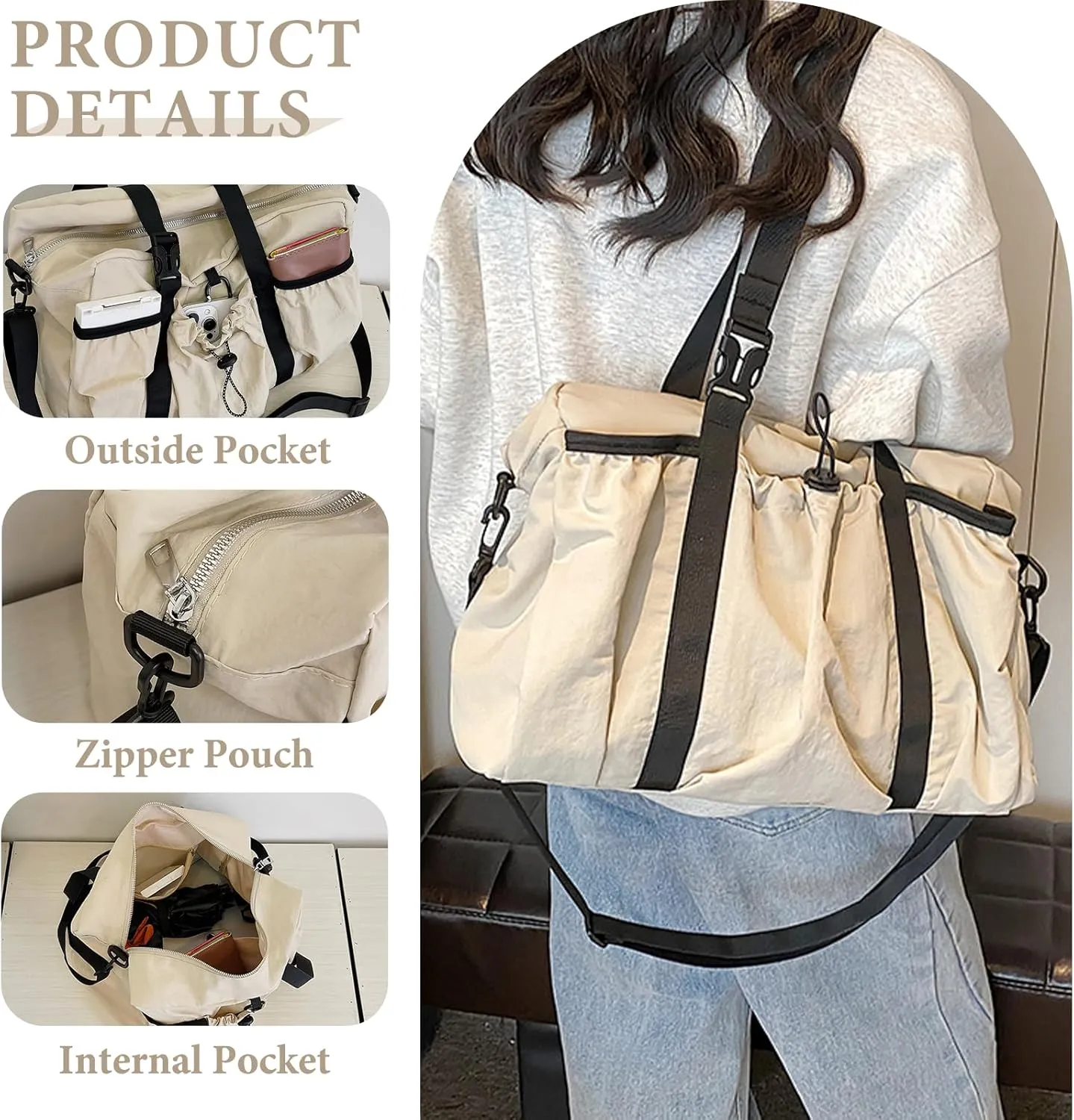 Drawstring Bucket Bag Nylon Crossbody Tote Bag Handbags for Women